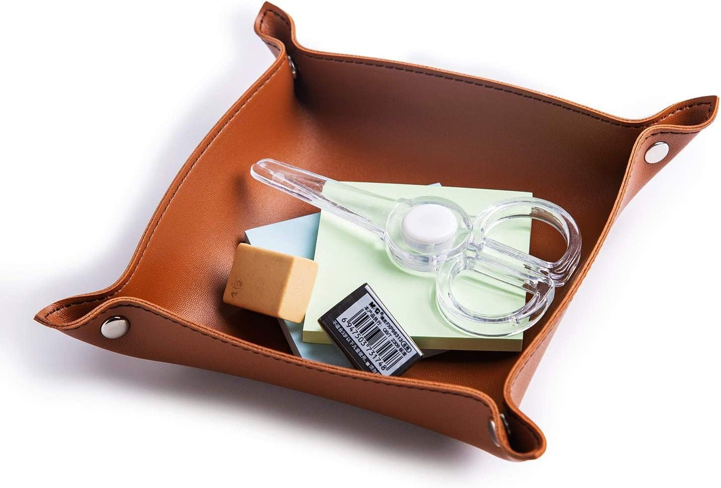 SANQIANWAN Leather Jewelry Valet Tray for Women and Man, Entryway Table Bedside Nightstand Desk Portable Small Catchall Travel Dish Plate for Key,Wallet,Watch,Phone,Coin(Pink-B)