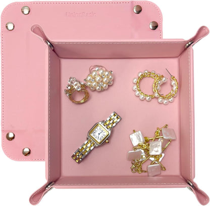 UnionBasic Medium Valet Tray, Jewelry Tray for Rings Watches Earrings, Entryway Catchall Caddy for Coins Keys Change, Nightstand Bedside Valet Holder, Trays for Electronic Gadgets, Candy Pink Plus - Colors B