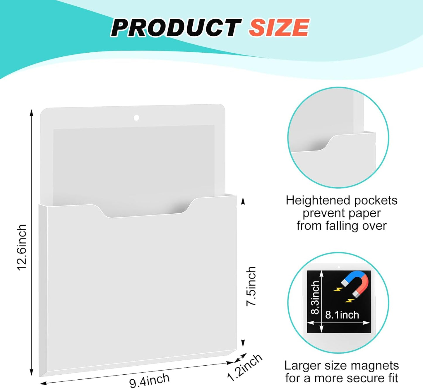 Feifeiya 2 Pcs Magnetic File Folder Wall Hanging Holder Large Pocket Paper Magazine Mail Organizer for Refrigerator Classroom Locker Whiteboard(Vertical,Purple Color,12.2 x 9.4 Inches)