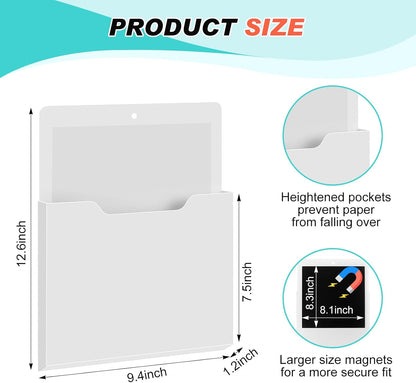 Feifeiya 2 Pcs Magnetic File Folder Wall Hanging Holder Large Pocket Paper Magazine Mail Organizer for Refrigerator Classroom Locker Whiteboard(Vertical,Purple Color,12.2 x 9.4 Inches)