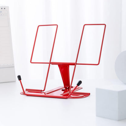 MSDADA Metal Book Stand for Desk, Adjustable Reading Rest Book Holder, Portable Cookbook Documents Holder, Sturdy Typing Stand for Recipes Textbooks Tablet Music Books with Page Clips (Macaron Pink)