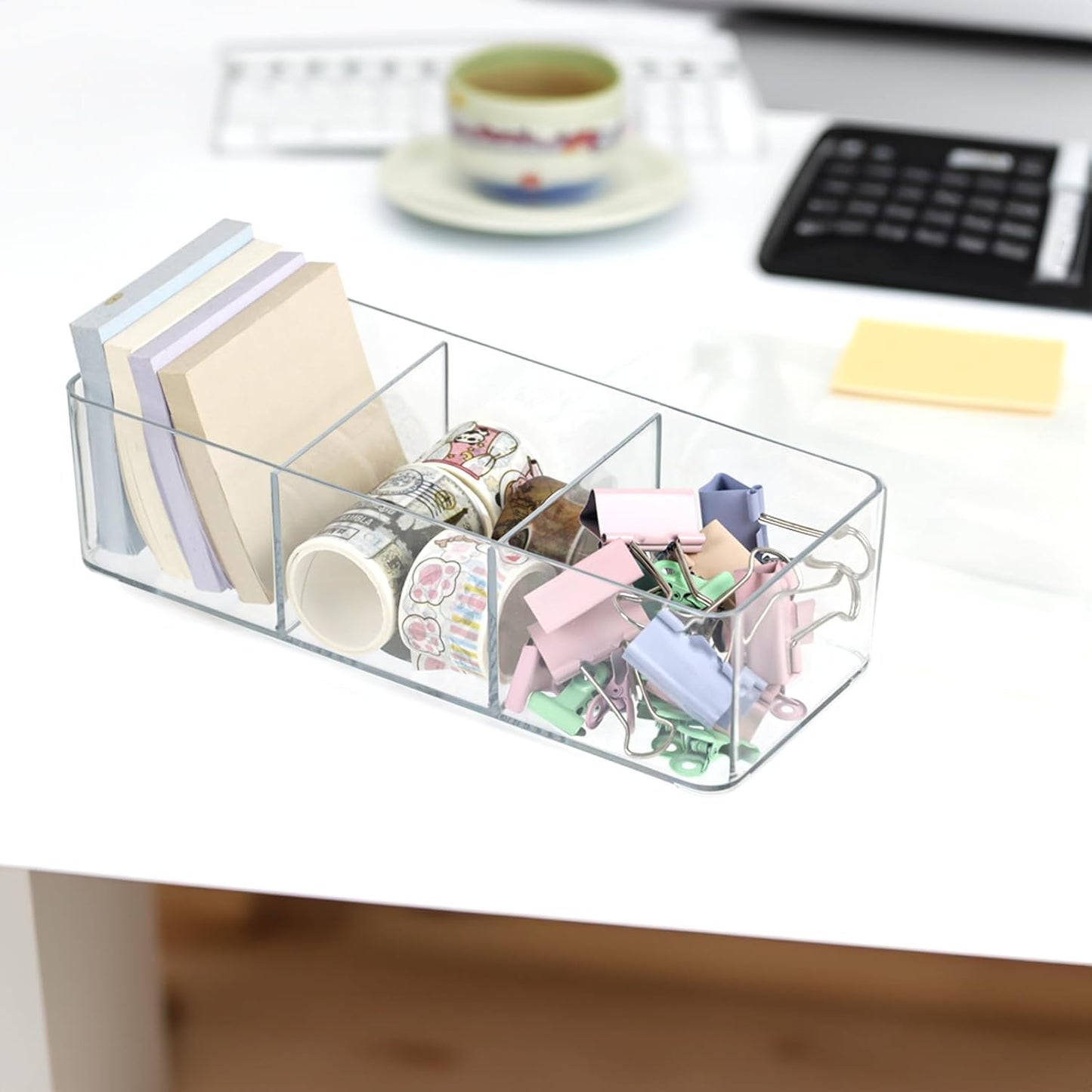 ZEXALOR Clear Drawer Organizer, 6 Sections Eyeglass Sunglasses Organizer Holder, Drawer Dividers Office Desk Tray Bathroom Makeup Jewelry Trays (14×7×1.2")