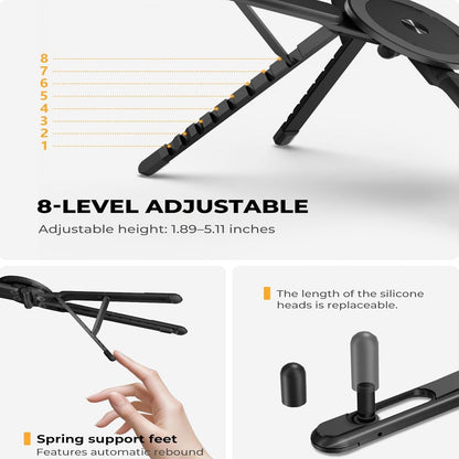 Laptop Stand for Desk, Adjustable Aluminum Alloy Magnetic Foldable Phone Stand, 8 Level Height Adjustable Laptop Stand, 3 in 1 Computer Riser for Phone, Tablet and Laptop