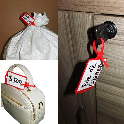 100pcs Reusable Blank Plastic Tags Ties Key Tags 1.45"*2.48" Serrated Tension Sealing Strap with Large Label Plastic Tie Mark Label Waterproof Hang Sign Write on Tag (Red, 100pcs)
