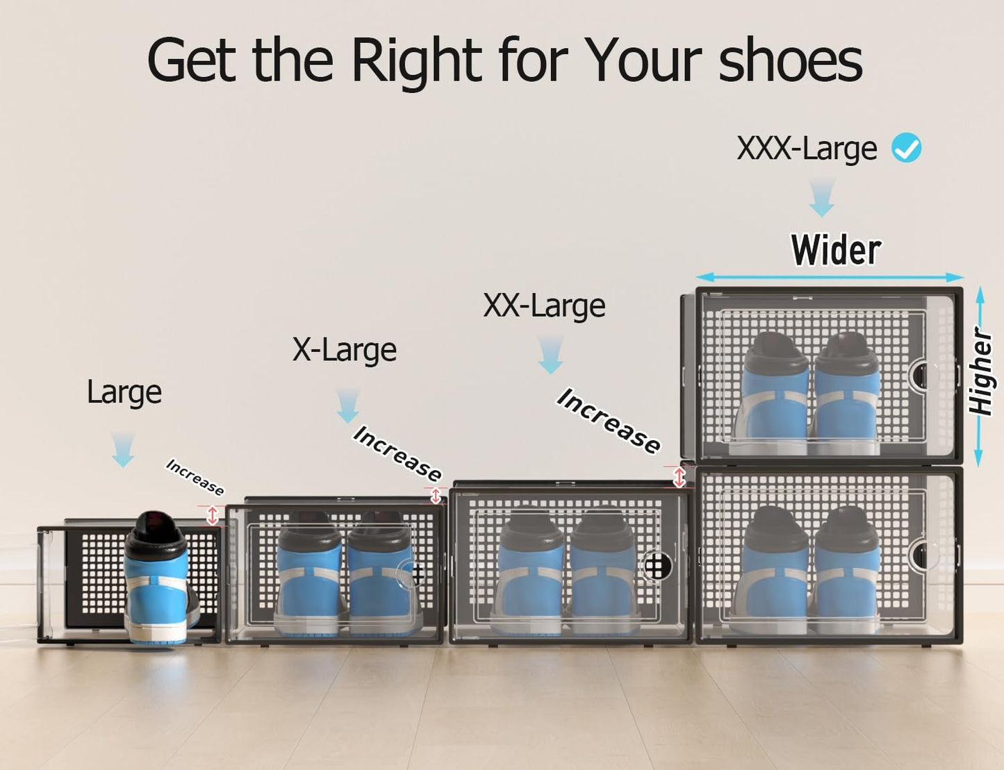 Kuject X-Large Shoe Storage Boxes Organizers Clear Plastic Stackable 12 Pack, Shoe Rack & Holder Substitute, Sneaker Containers, Toy Storage Organizer Bins for Entryway, Closet, Under Bed, Black