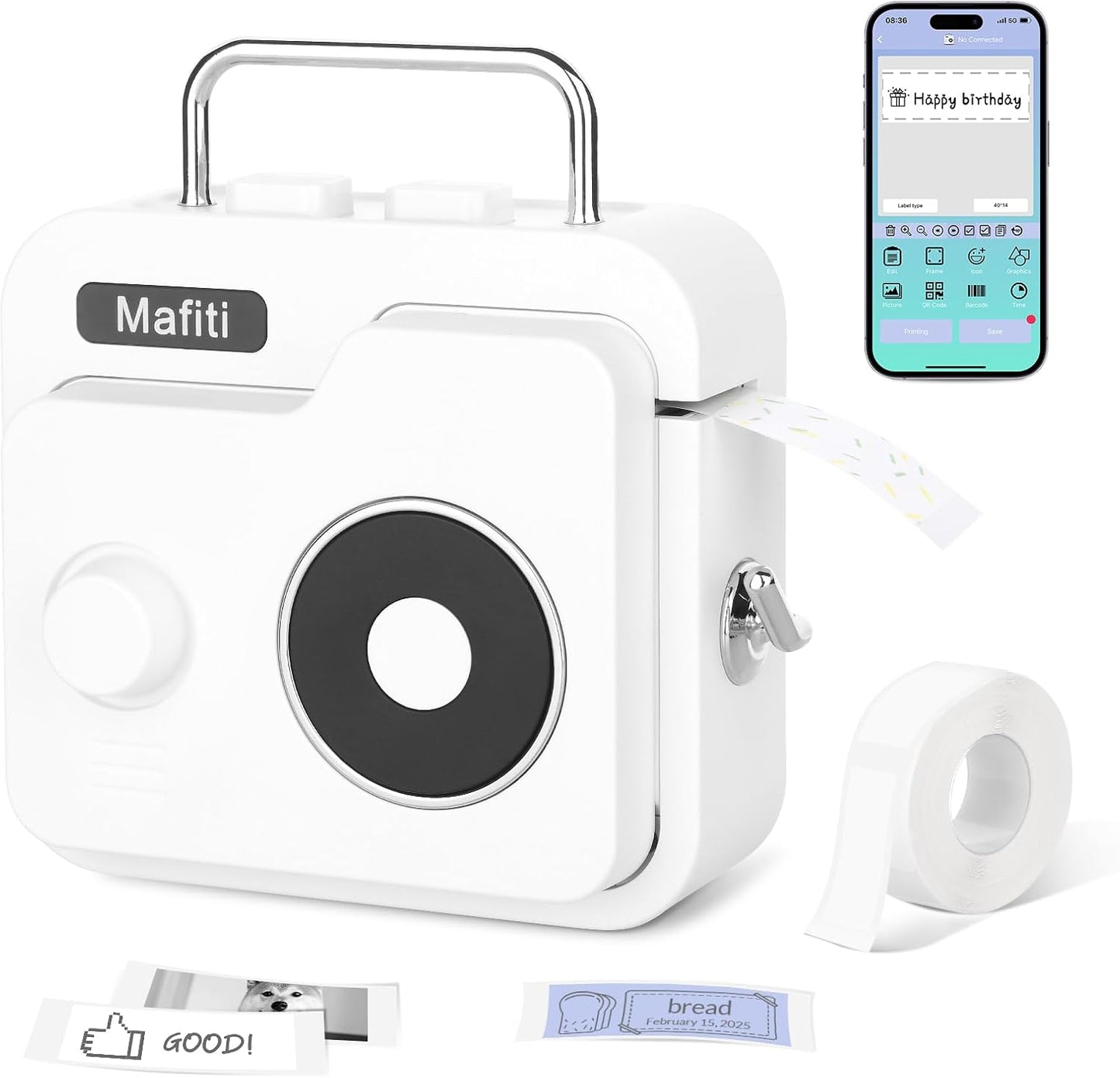 mafiti Label Maker Machine with Tape Bluetooth Wireless Label Printer Mini Label Makers Rechargeable Thermal Small Label Maker Easy to Use for Home Office School