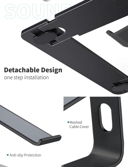 SOUNDANCE Laptop Stand, Aluminum Computer Riser, Ergonomic Laptops Elevator for Desk, Metal Holder Compatible with 10 to 15.6 Inches Notebook Computer, Silver
