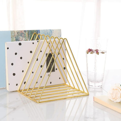 Sooyee 9 Slot Rose Gold Magazine Holder,Desktop File Sorter Organizer Triangle Bookshelf Decor Home Office