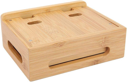 Oumefar Bamboo Multi-Device Stand Holder Charging Station Phone Tablet Charger Organizer 4 in 1 Charging Station for Multiple Devices for Meeting Rooms Restaurants Hotels and Homes
