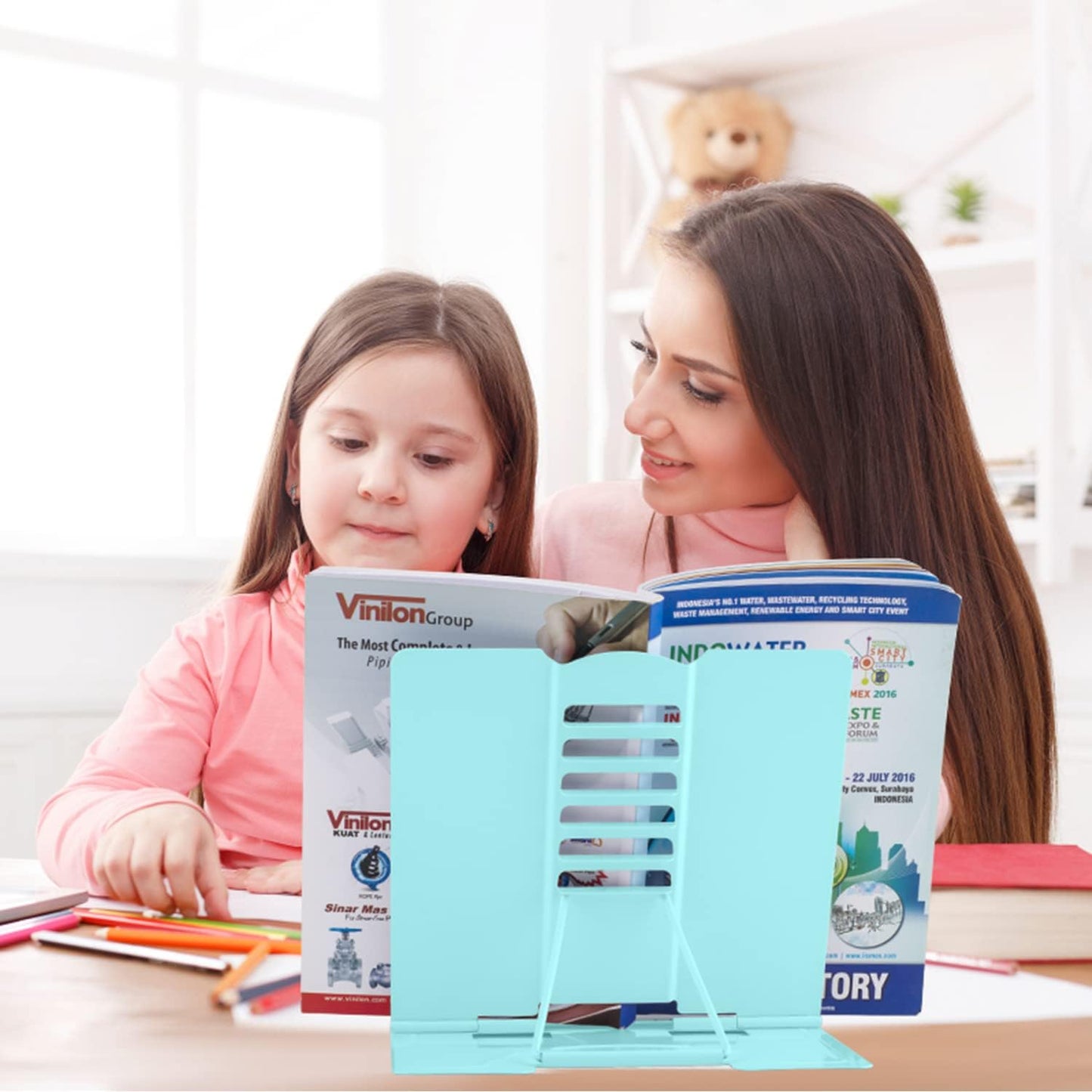 Honagu Metal Desk Book Holder, Hands Free Adjustable Cookbook & Document Holder, Portable Bookstand for Music Books, Textbooks, Recipes, Tablets & iPads (Purple)