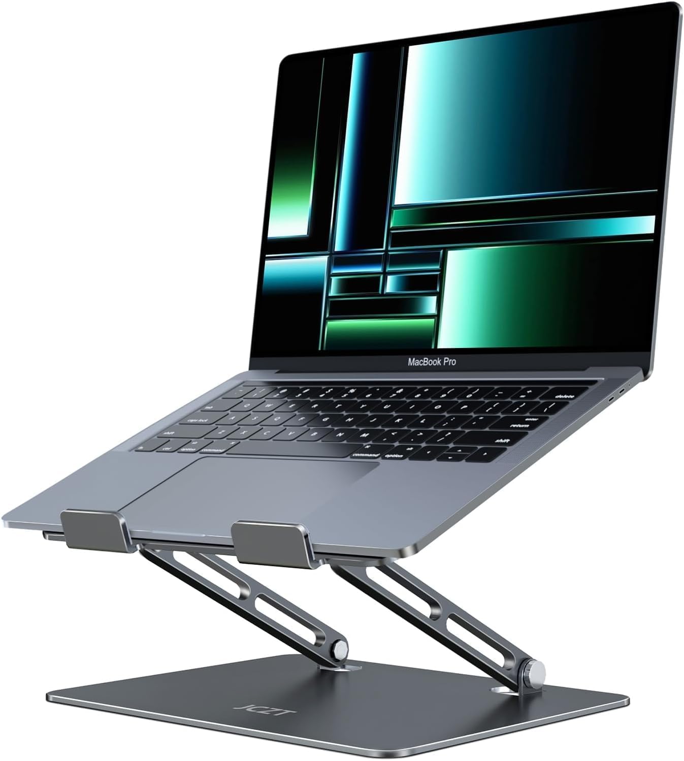 JCZT Adjustable Laptop Stand for Desk, Metal Foldable Laptop Riser, Portable Laptop Holder Mount, Ventilated Cooling Computer Notebook Stand for MacBook Air Pro, All 10-16'' Notebooks Laptops, Gold