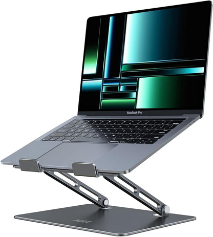 JCZT Adjustable Laptop Stand for Desk, Metal Foldable Laptop Riser, Portable Laptop Holder Mount, Ventilated Cooling Computer Notebook Stand for MacBook Air Pro, All 10-16'' Notebooks Laptops, Gold