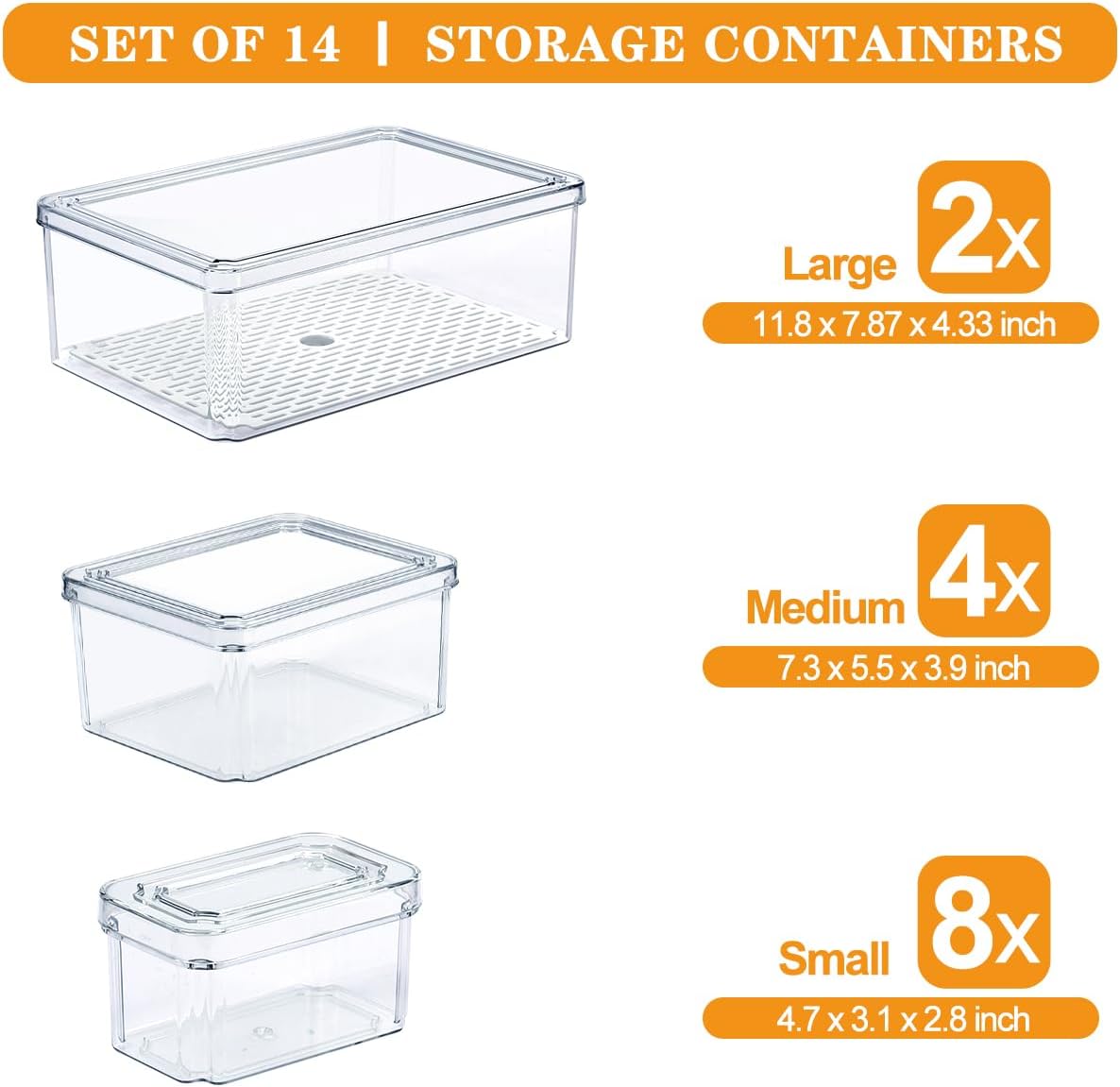 10 Pack Refrigerator Pantry Organizer Bins, Stackable Fridge Organizer Bins with Lids, Clear Plastic Food Storage Bins for Kitchen, Countertops, Cabinets, Fridge, Drinks, Fruits, Vegetable, Cereals