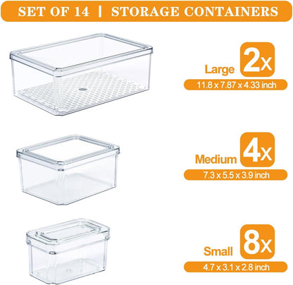10 Pack Refrigerator Pantry Organizer Bins, Stackable Fridge Organizer Bins with Lids, Clear Plastic Food Storage Bins for Kitchen, Countertops, Cabinets, Fridge, Drinks, Fruits, Vegetable, Cereals