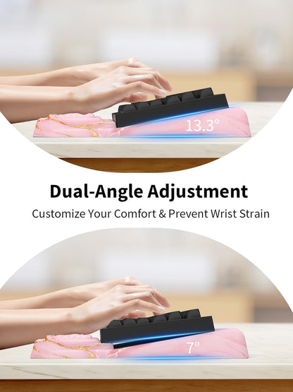3-in-1 Ergonomic Keyboard Stand with Wrist Rest & Mouse Pad Set, Comfy Keyboard Riser Holder Soft Mousepad with Massage Design, Memory Foam and Non-Slip PU Base for Pain Relief, Black