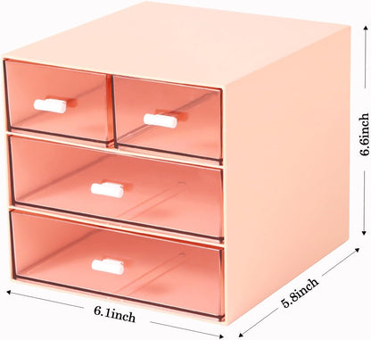 MILULUGO Makeup Organizer with 4 Drawers, Desk Organizer, Cosmetics Storage Box for nail polish, Lipstick, Brushes, Jewelry, Skincare, Bathroom Organization Boxes - White