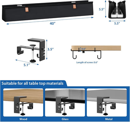Zilink No Drill Under Desk Cable Management Tray 30" Cord Organizer for Table Clamp/Screw Mount Desk Cable Management Sturdy Waterproof Fabric Cord Hiders for Office, Home
