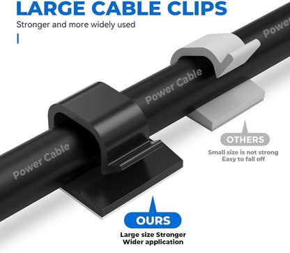 Cable Clips 50pcs with Strong Adhesive Tapes,Wire Holder Organizer Cord Management for Car, Office and Home (White- CC04(50PCS))