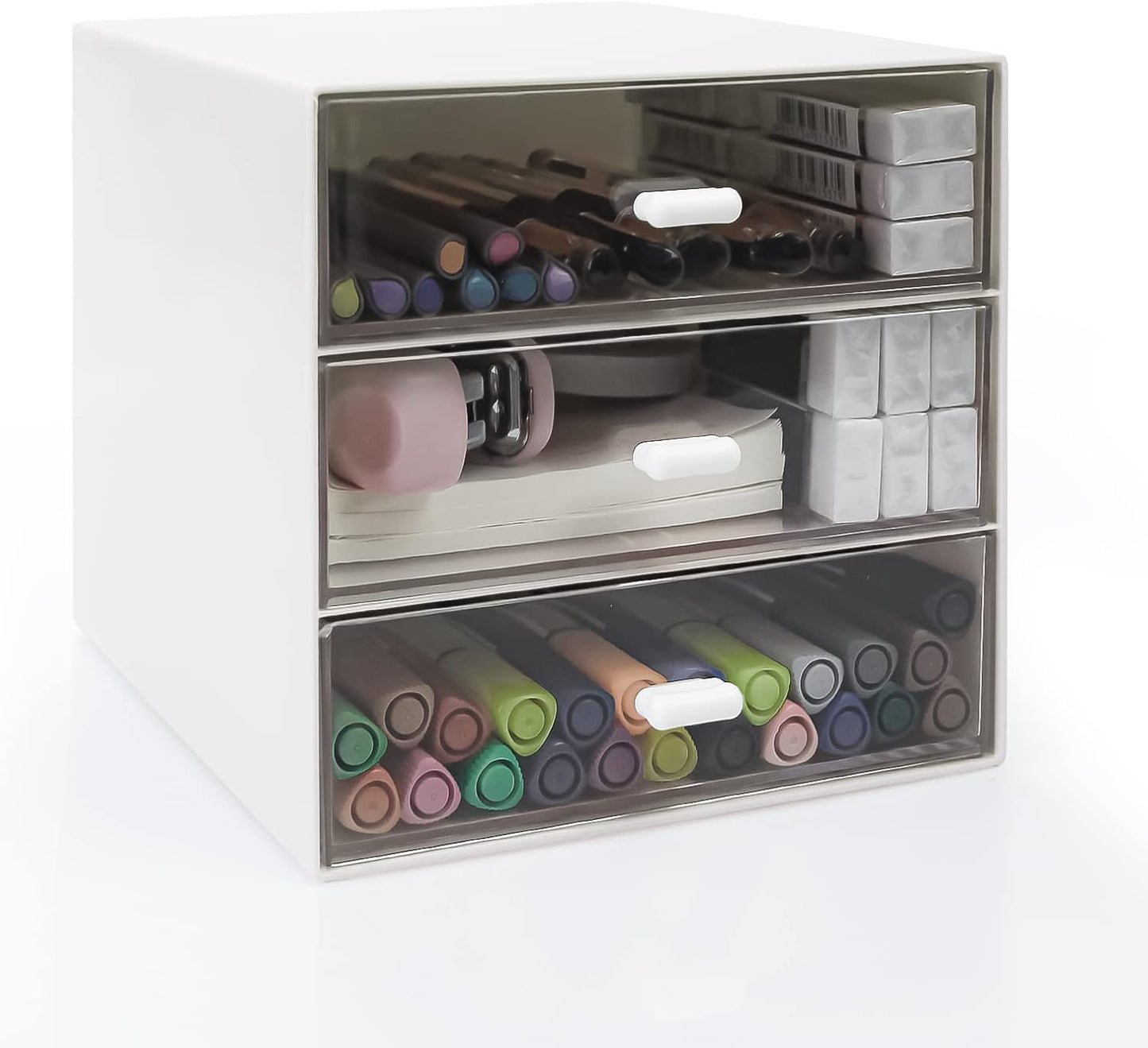 Desk Organizer with Drawer, Desk Storage Box, Plastic Office Stationery Supplies Organizers, Desktop Organizer for Office School Home (4 drawer, Black)