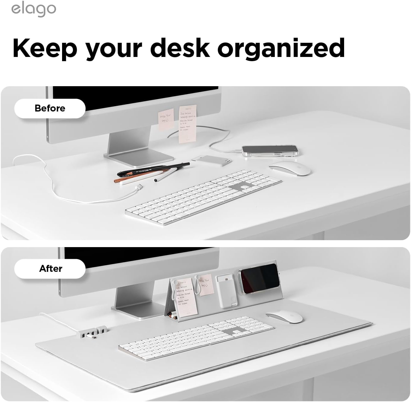 elago Smart Magnetic Desk Mat Folio Board Compatible with All Magnetic Products Clean Organized Desk for Office and Home (Microfiber Leather-Stone)