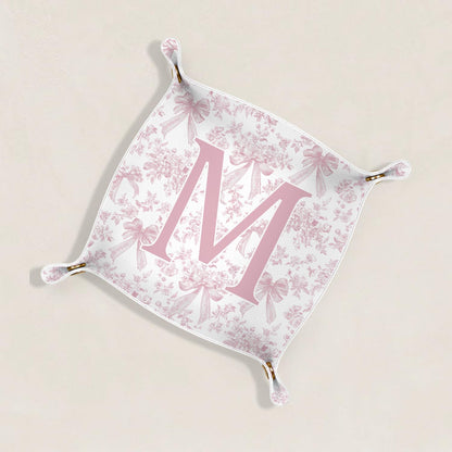 Gifts for Mom Initial Valet Tray,Pink Personalized Gifts for Women Mom Grandma Girlfriend,Nightstand Desk Accessories PU Leather Tray Organizer for Birthday Christmas Gift Ideas (B)