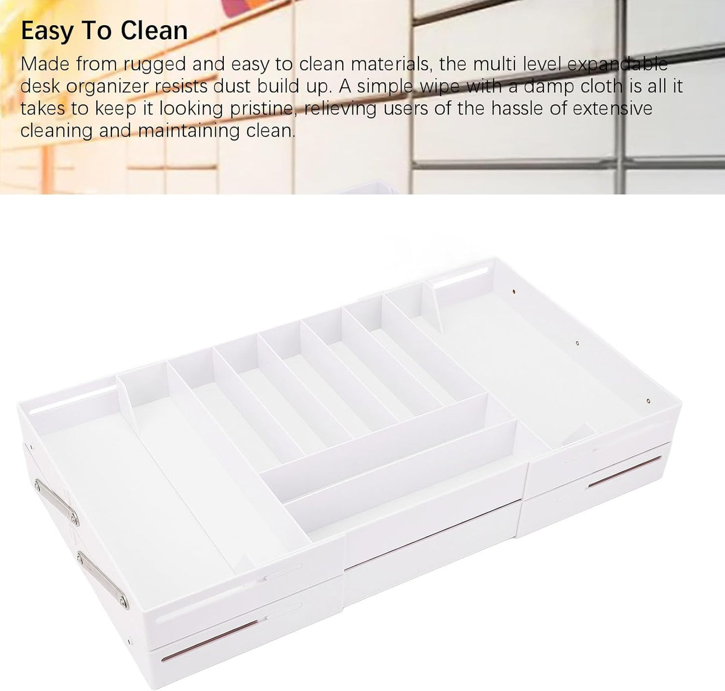 Extra Large and High Drawer Organizer, 2 Tier Smart Expandable Desk Organizer, Multi Level Junk Drawer Organizer for Makeup, Jewelry, Desk, Office Drawers (Gray)