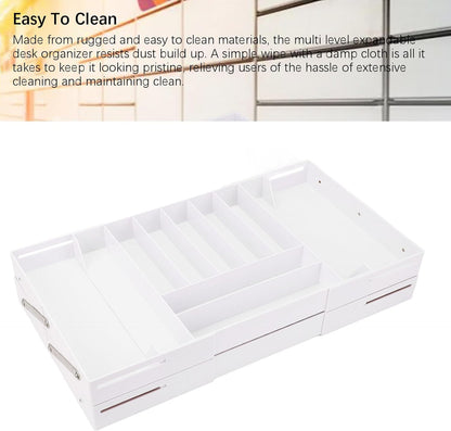 Extra Large and High Drawer Organizer, 2 Tier Smart Expandable Desk Organizer, Multi Level Junk Drawer Organizer for Makeup, Jewelry, Desk, Office Drawers (Gray)