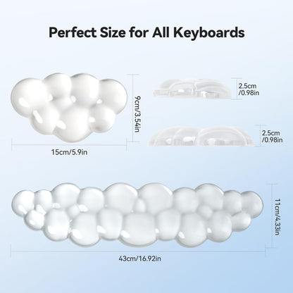 TECKNET Cloud Keyboard Wrist Rest Set, Cloud Wrist Rest with Non-Slip Base, PU Leather Wrist Pad for Keyboard with Ergonomic Memory Foam for Computer Laptop Office Gaming and Pain Relief, White