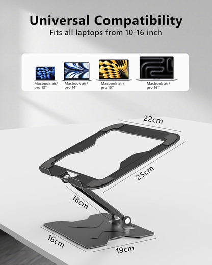 JCZT Adjustable Laptop Stand for Desk, 360° Rotating Base Ergonomic Computer Stand, Laptop Riser Foldable Protable for Office Home Fits Compatible with MacBook Pro/Air Notebook up to 10-16" Black