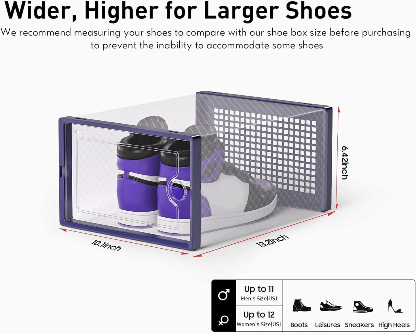 Kuject X-Large Shoe Storage Boxes Organizers Clear Plastic Stackable 12 Pack, Shoe Rack & Holder Substitute, Sneaker Containers, Toy Storage Organizer Bins for Entryway, Closet, Under Bed, Black