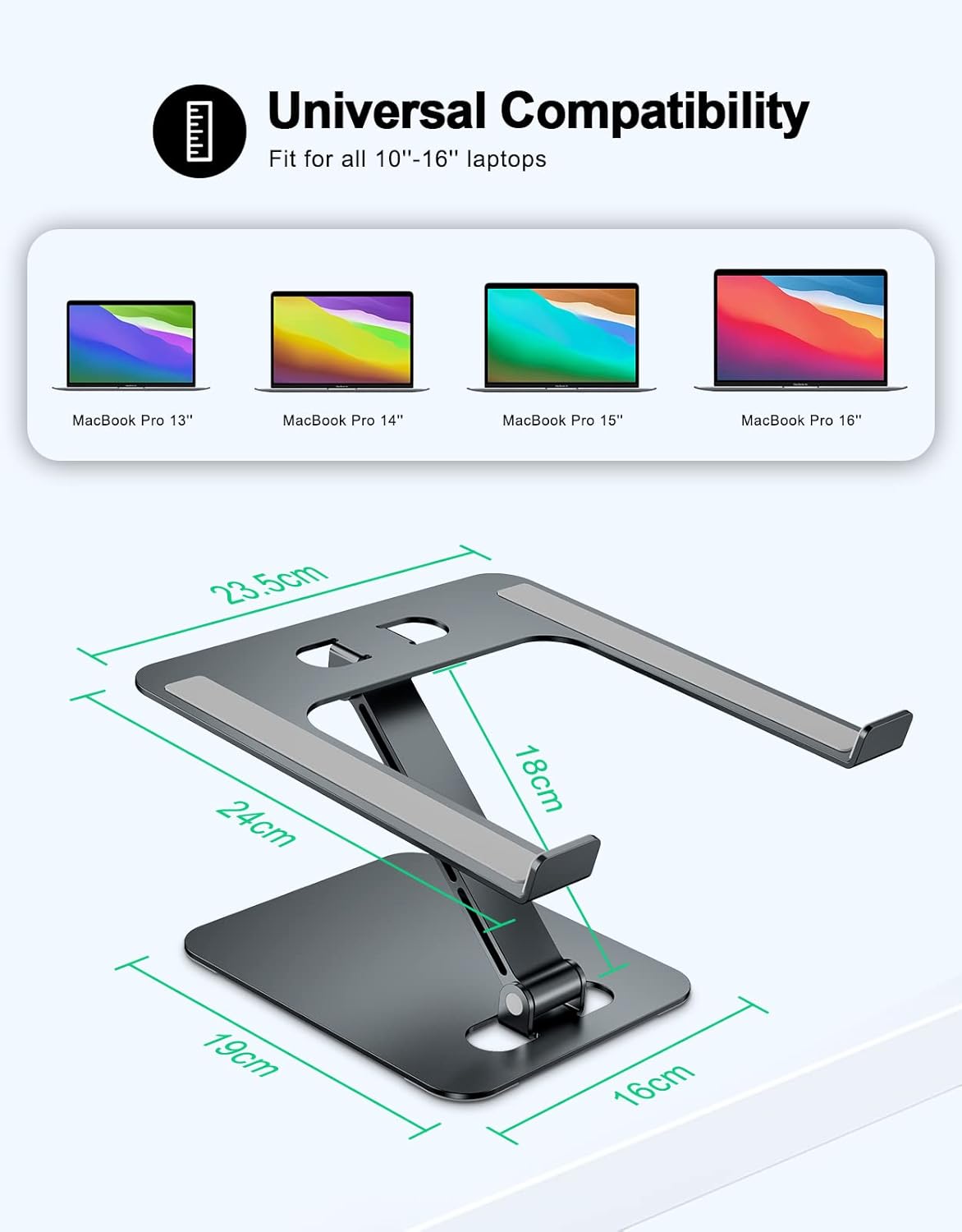 RIWUCT Foldable Laptop Stand, Height Adjustable Ergonomic Computer Stand for Desk, Aluminum Portable Laptop Riser Holder Notebook Mount Compatible with MacBook Pro Air, HP, Dell 10-16"