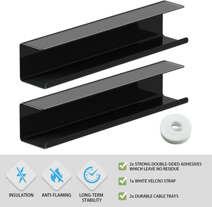 2 Pack No-Screw Cable Management Under Desk, Self-Adhesive Cord Organizer, Wire Management Tray for Office and Home (Black)