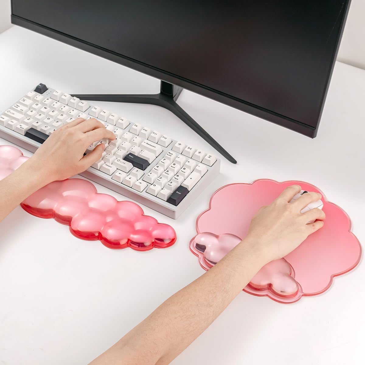 Gel Wrist Rest and Cloud Mouse Pad Support for Keyboard and Mouse - Ergonomic Pink Keyboard Wrist Pad Set for Typing Pain Relief/Computer/Laptop/Gaming/Home/Office (Cloud Shape, Gradient Blue Pink)