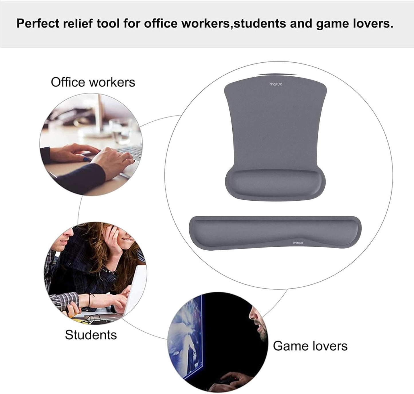 MOSISO Wrist Rest Support for Mouse Pad & Keyboard Set, Ergonomic Mousepad Non-Slip Base Home/Office Pain Relief & Easy Typing Cushion with Neoprene Cloth & Raised Memory Foam, Apricot