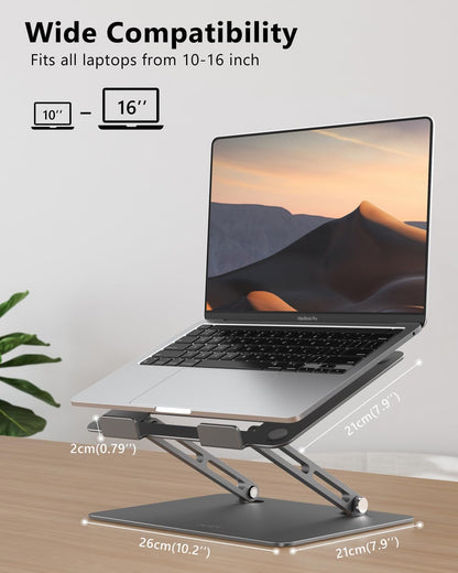 JCZT Adjustable Laptop Stand for Desk, Metal Foldable Laptop Riser, Portable Laptop Holder Mount, Ventilated Cooling Computer Notebook Stand for MacBook Air Pro, All 10-16'' Notebooks Laptops, Gold