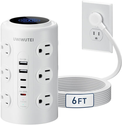 Surge Protector Power Strip - Desk Charging Station with 15W Wireless Charger, Multiple Outlets Charging Station with 16 2300J AC Outlets & 5 USB (2 USB C) Port, for Home, Office, Dorm Room