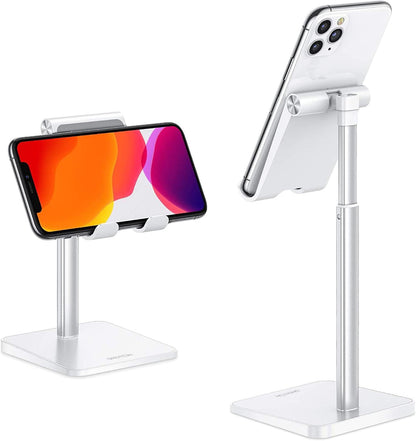 OMOTON Cell Phone Stand, Adjustable Angle Height Desk Phone Dock Holder for iPhone Air 17 Pro Max/Plus/XS/XR, Samsung Galaxy S20 / S10 / S9 / S8 and Other Phones (3.5-7.0-Inch)
