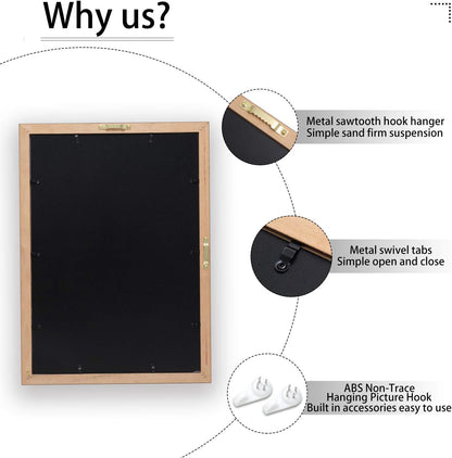 ELSKER&HOME Diploma Frame - Wide Solid Wood Frame - Black Velvet Golden Rim Mat - Semi-Tempered Glass - Includes Hanging Hardware and Desktop Easel(ONLY Display 11×14 Document/Certificate)