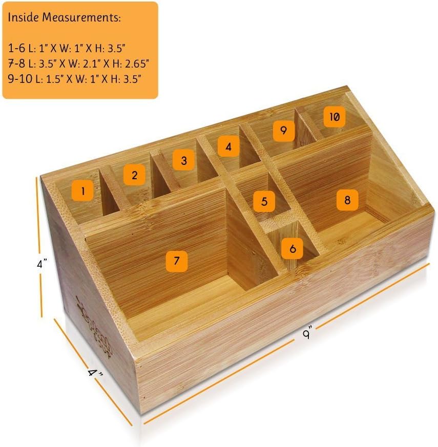 Small Multifunctional Bamboo Organizer | Desk Caddy | Home Office Accessory Tray | School Art Supply Holder | Pen Pencil Brush Compartment | Kitchen Bathroom Countertop Storage
