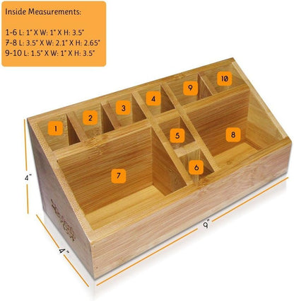 Small Multifunctional Bamboo Organizer | Desk Caddy | Home Office Accessory Tray | School Art Supply Holder | Pen Pencil Brush Compartment | Kitchen Bathroom Countertop Storage
