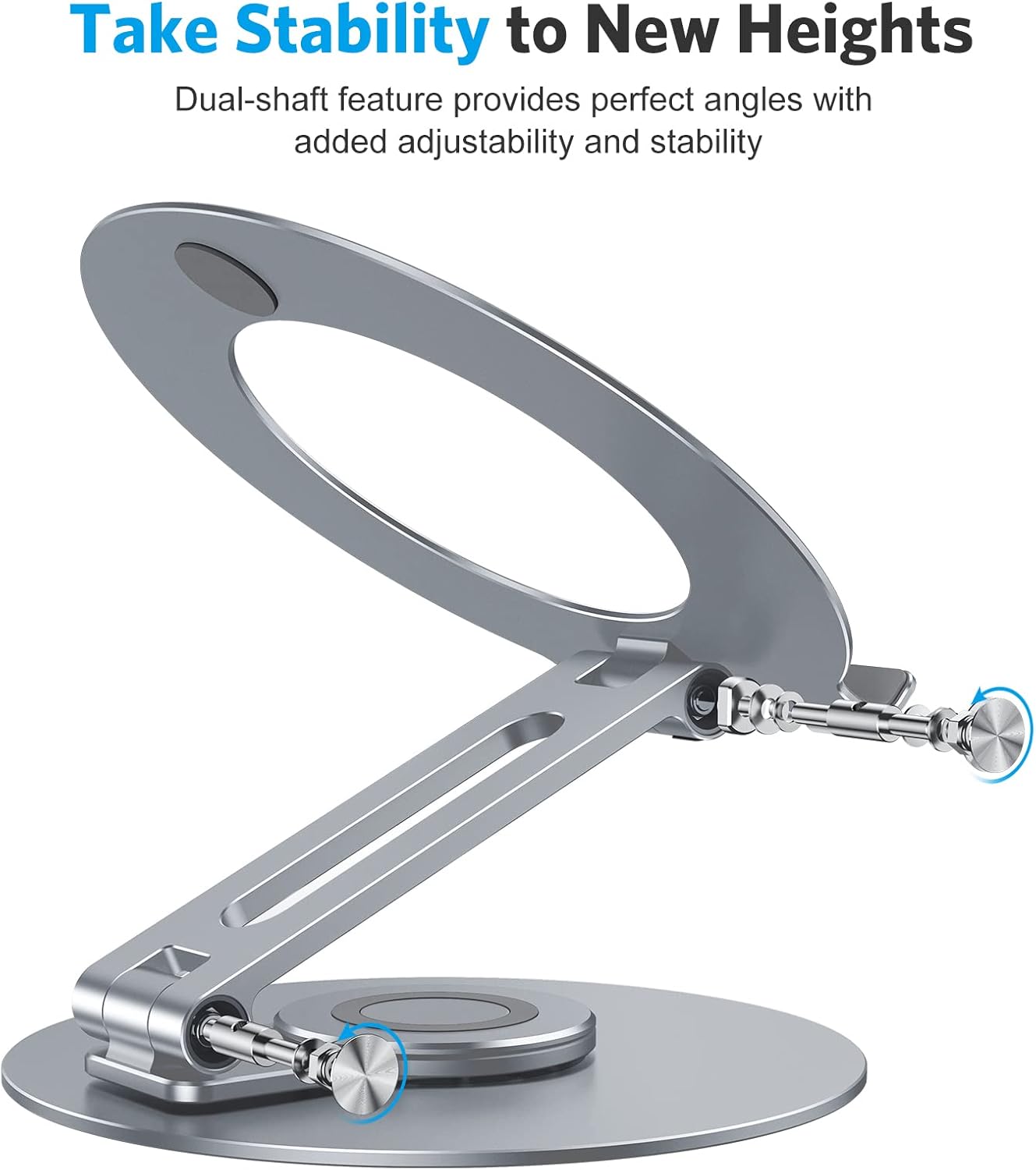 OMOTON Adjustable Laptop Stand with 360 Rotating Base, Ergonomic Laptop Riser for Collaborative Work, Dual Rotary Shaft Fully Foldable for Easy Storage, Fits All Laptops up to 16 inches, Silver