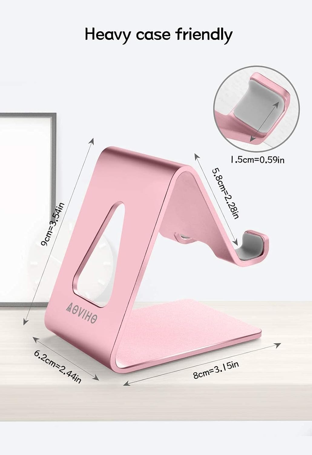 Aoviho Desk Cell Phone Stand Phone Holder, Aluminum Phone Cradle Dock for iPhone17 16 15 14 13 12 pro Mini 11 X Xs max 8 7 6 6s Plus SE Samsung All Smart Phones, Rose Gold