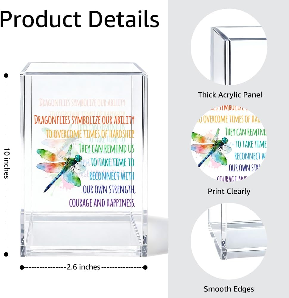 Just Breathe Acrylic Cosmetic Organizer Pen Holder, Anxiety Relaxing Acrylic Desk Holder Cup for Pen Pencil, Dandelion Desk Organizer, Mental Health Office Gifts for Coworker Leader Friend