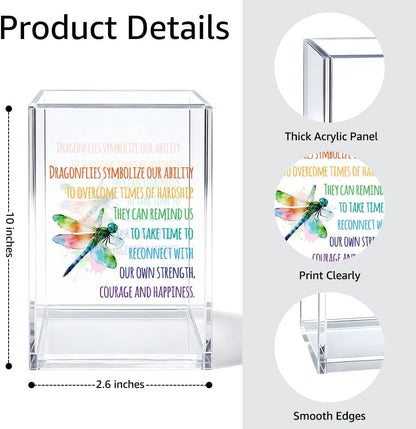 Just Breathe Acrylic Cosmetic Organizer Pen Holder, Anxiety Relaxing Acrylic Desk Holder Cup for Pen Pencil, Dandelion Desk Organizer, Mental Health Office Gifts for Coworker Leader Friend