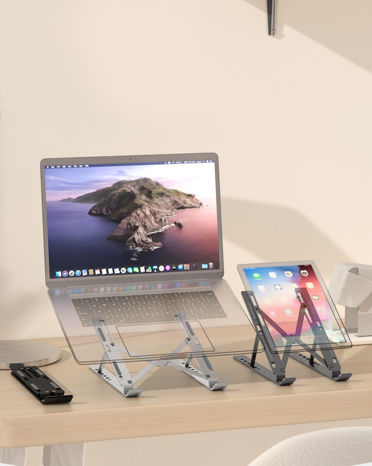 Adjustable Aluminum Alloy Laptop Stand for Desk, Portable Laptop Riser with 6-Level Height, Foldable Ergonomic Laptop Holder, for 10-15.6” Laptops and Tablets - Black