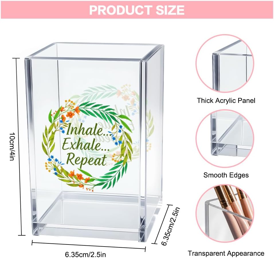 Just Breathe Acrylic Cosmetic Pencil Pen Holder Cup, Hope Inspirational Makeup Brush Organizer Holder, Women Faith Gifts, Encouragement Gifts for Women Mom Daughter Sister Friend Yoga Teacher