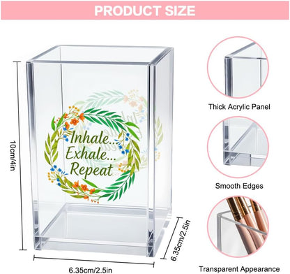 Just Breathe Acrylic Cosmetic Pencil Pen Holder Cup, Hope Inspirational Makeup Brush Organizer Holder, Women Faith Gifts, Encouragement Gifts for Women Mom Daughter Sister Friend Yoga Teacher