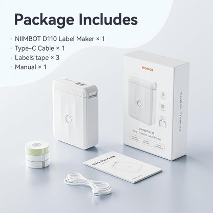 NIIMBOT D110 Upgraded Version Mini Label Maker Machine with Tape, Portable Bluetooth Thermal Printer, Sticker Labeler with Multiple Templates for Office Organization Home Kitchen School, White