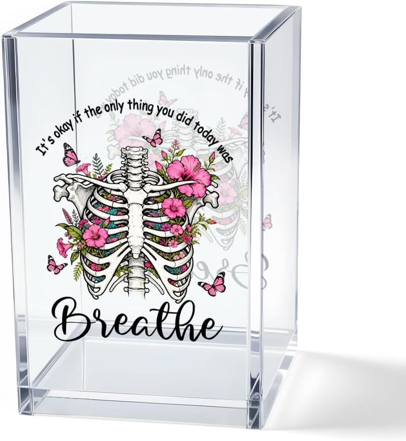 Just Breathe Acrylic Cosmetic Pencil Pen Holder Cup, Hope Inspirational Makeup Brush Organizer Holder, Women Faith Gifts, Encouragement Gifts for Women Mom Daughter Sister Friend Yoga Teacher