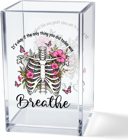 Just Breathe Acrylic Cosmetic Pencil Pen Holder Cup, Hope Inspirational Makeup Brush Organizer Holder, Women Faith Gifts, Encouragement Gifts for Women Mom Daughter Sister Friend Yoga Teacher